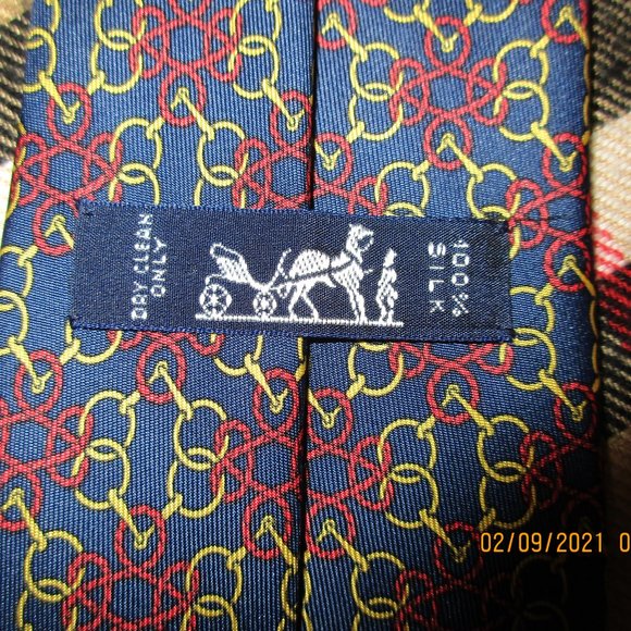 VINTAGE HERMES BLUE LABEL SILK TIE BLUE RED 7468 - Picture 9 of 11